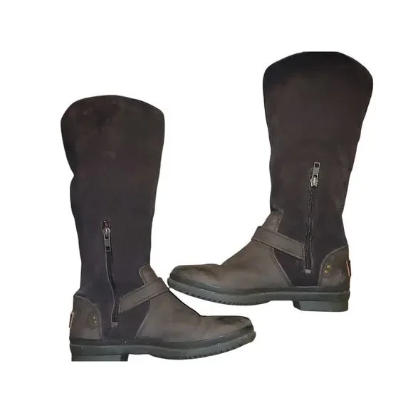 UGG Thomson Brown Leather Knee-High Boots Size 5.5 - Picture 2 of 7